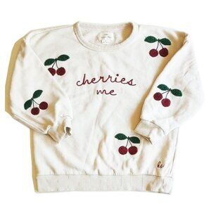 Konges Slojd Organic Cotton Cherries Me Embroidered Sweatshirt 4Y Beige